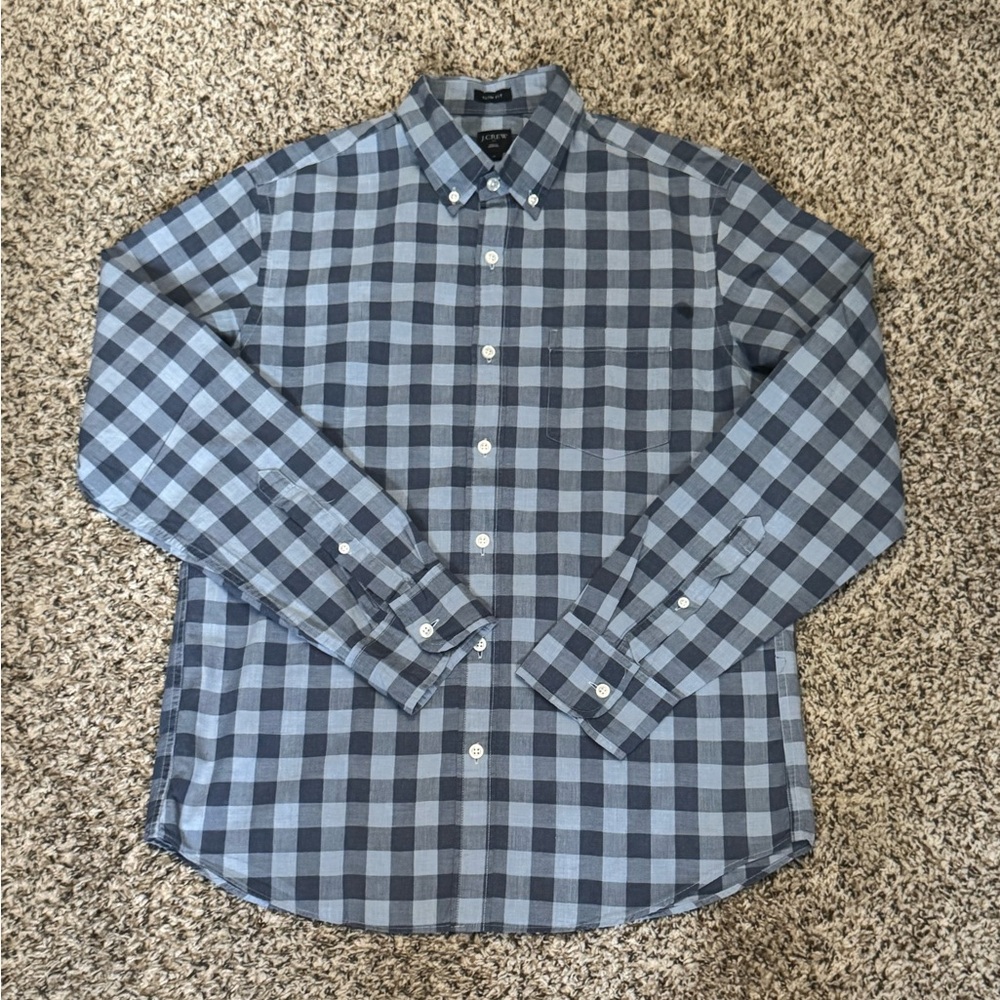 J.Crew Blue Gingham Button-Down Shirt – Slim Fit, Size M, 100% Cotton